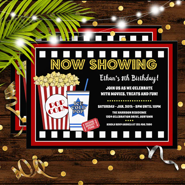 Movie Night Birthday Party Invitation | Zazzle