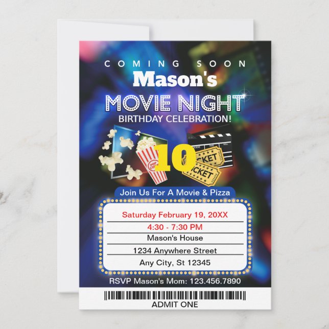 Movie Night Birthday Party Invitation (Front)