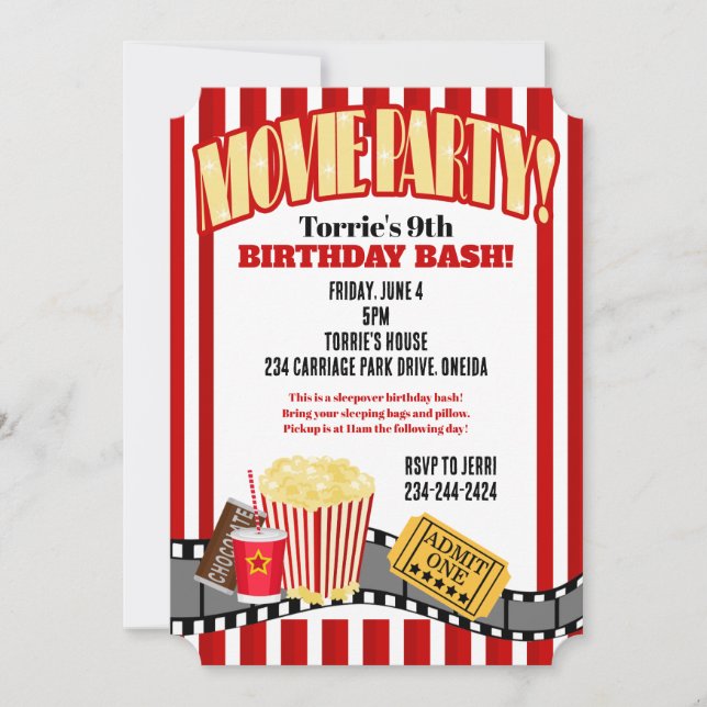 Movie Night Birthday Party Invitation (Front)
