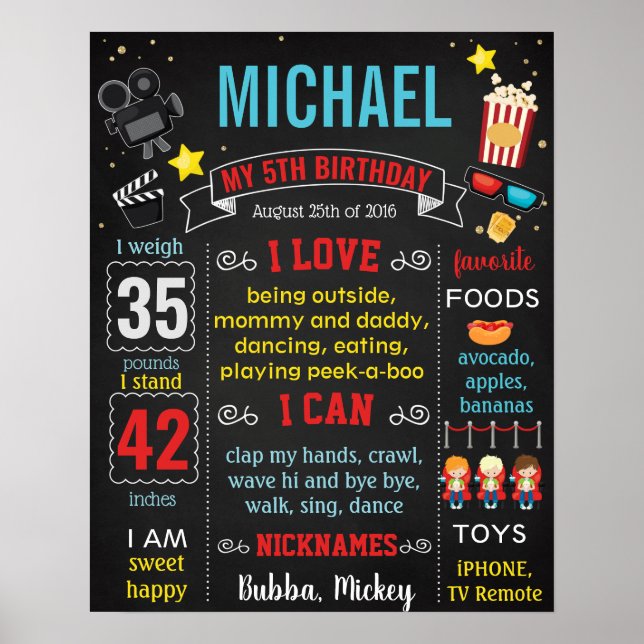 Movie Night Birthday Party milestone sign (Front)