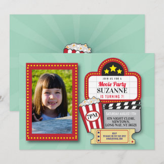 Movie Night Birthday Party Mint Film Cinema Photo Invitation