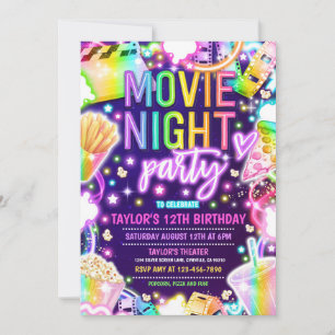 Movie Night Birthday Party Pastel Rainbow Movie Invitation