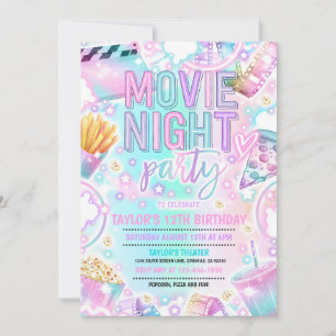 Movie Night Birthday Party Pastel Rainbow Movie Invitation