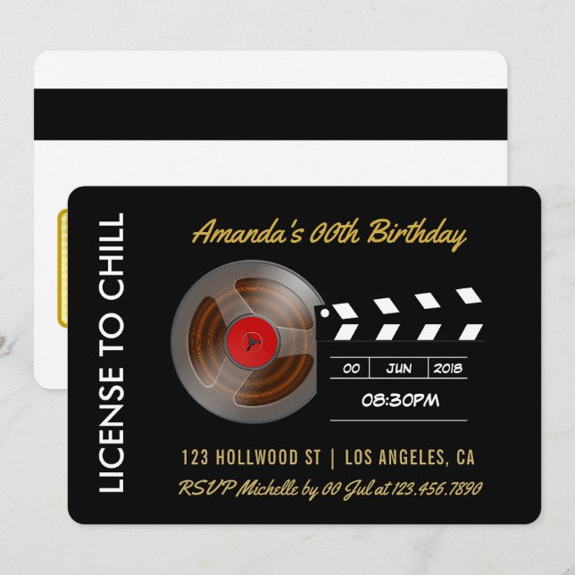 Movie Night Birthday Party VIP Pass Invitation (Front/Back)