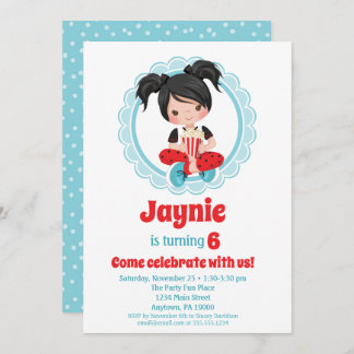 Movie Night Black Hair Girls Birthday Invitation