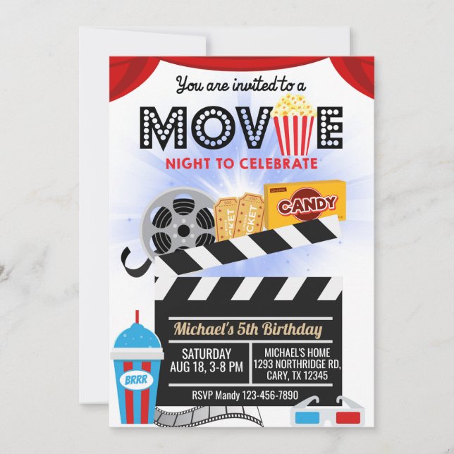 Movie night boy birthday invitation. invitation (Front)