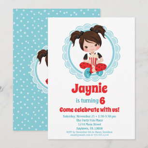 Movie Night Brown Hair Girls Birthday Invitation