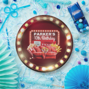 Movie Night Cinema Birthday Retro Sign Frame Paper Plate