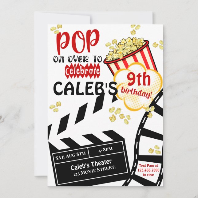 Movie Night|Cinema|Popcorn| Birthday Party Invitation (Front)