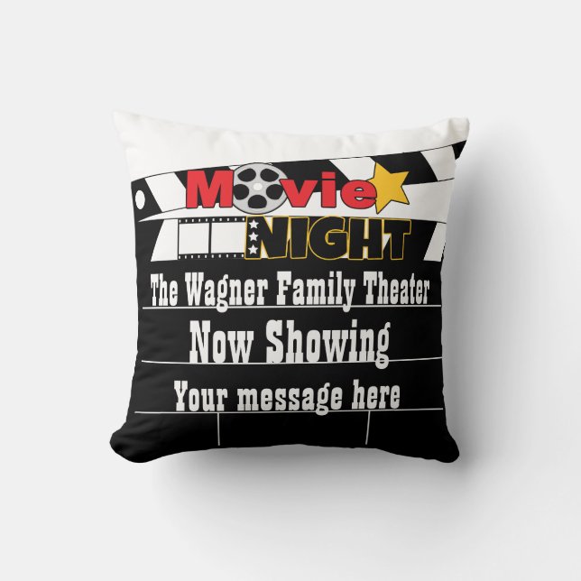 Movie night clapboard add name message theatre cushion (Front)