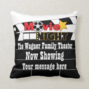 Movie night clapboard add name message theatre cushion