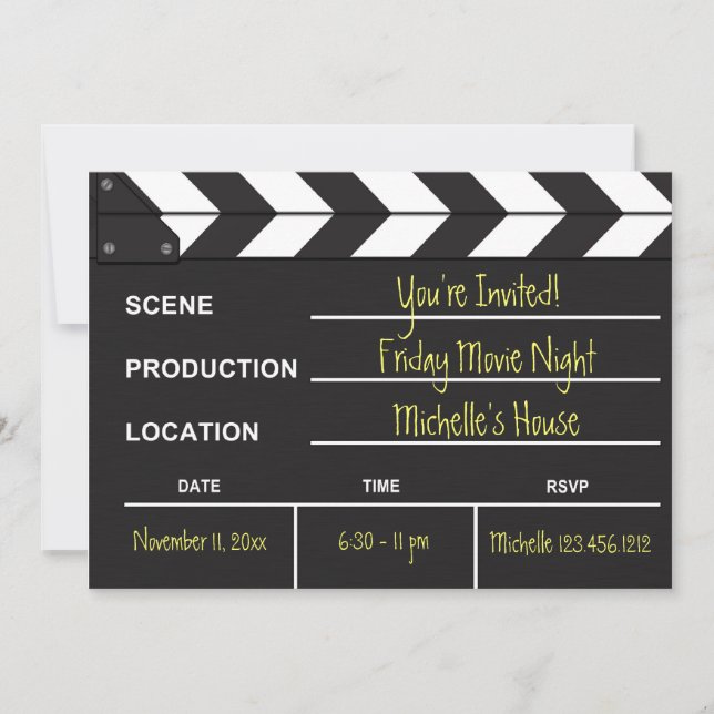 Movie Night Clapboard Invitation (Front)