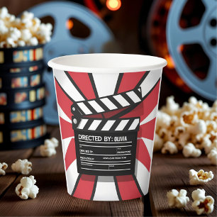 Movie Night Clapperboard & Red Stripes Paper Cups
