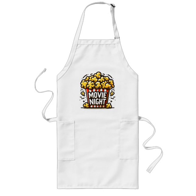 Movie Night Delight Playful Popcorn Long Apron (Front)