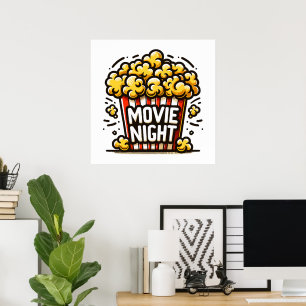 Movie Night Delight Playful Popcorn Poster