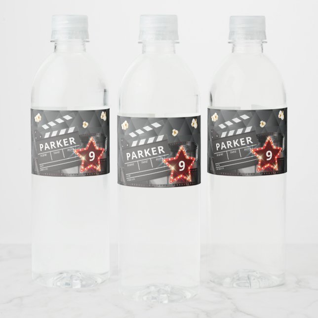 Movie Night Elegant Birthday Water Bottle Label (Bottles)