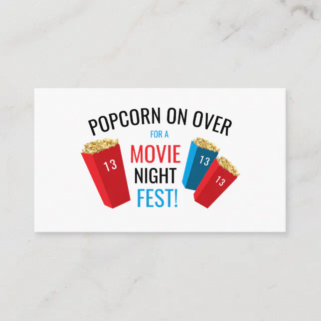 Movie Night Fest Popcorn Box Birthday Party Ticket Enclosure Card | Zazzle