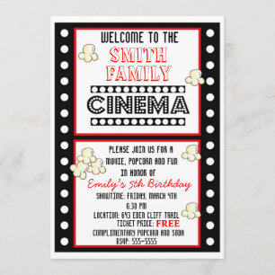 Movie Night Film Strip Popcorn Birthday Invitation