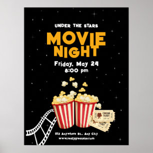 Movie Night Flyer, Movie Night Birthday Party  Poster