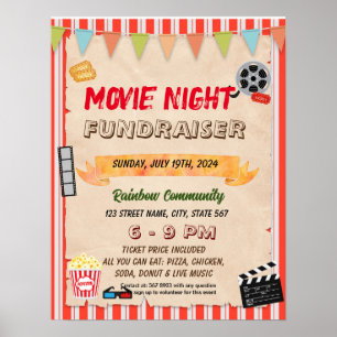 Movie night fundraiser teacher school flyer poster