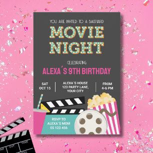 MOVIE NIGHT INVITATION, PINK MOVIE NIGHT ANNOUNCEMENT