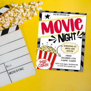Movie Night Invite Editable Film Party popcorn Flyer