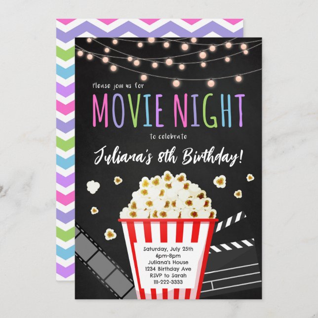 Movie Night Kids Birthday Party Invitation (Front/Back)