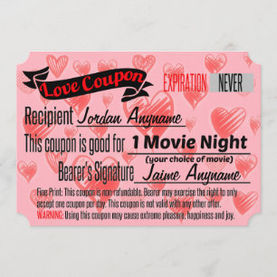 MOVIE NIGHT Love Coupon Invitation