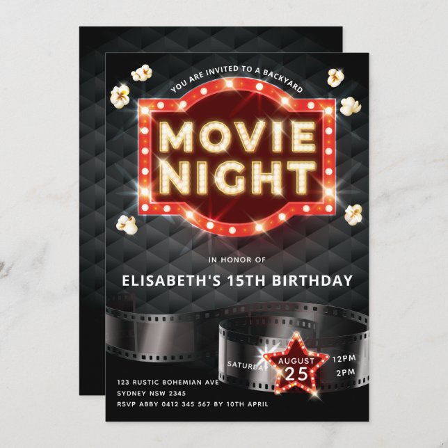 Movie Night Luxury Backyard Invitation (Front/Back)