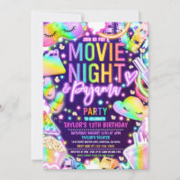 Movie Night Pajama Neon Rainbow Birthday Party