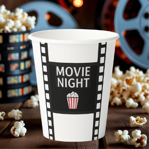 Movie Night Paper Cups Film Strip & Popcorn