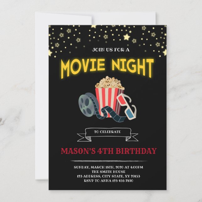 Movie night party tem invitation (Front)