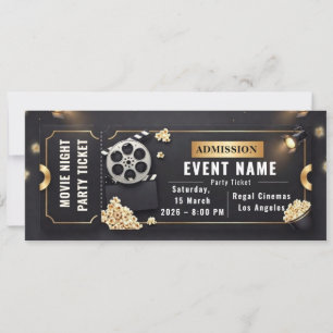 Movie Night Party Ticket Editable Template
