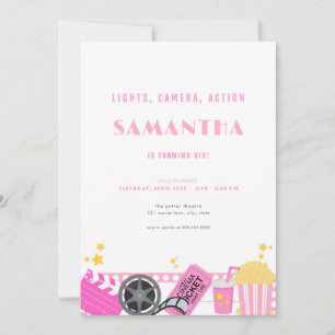 Movie Night Pink Movie Theatre Birthday Invitation