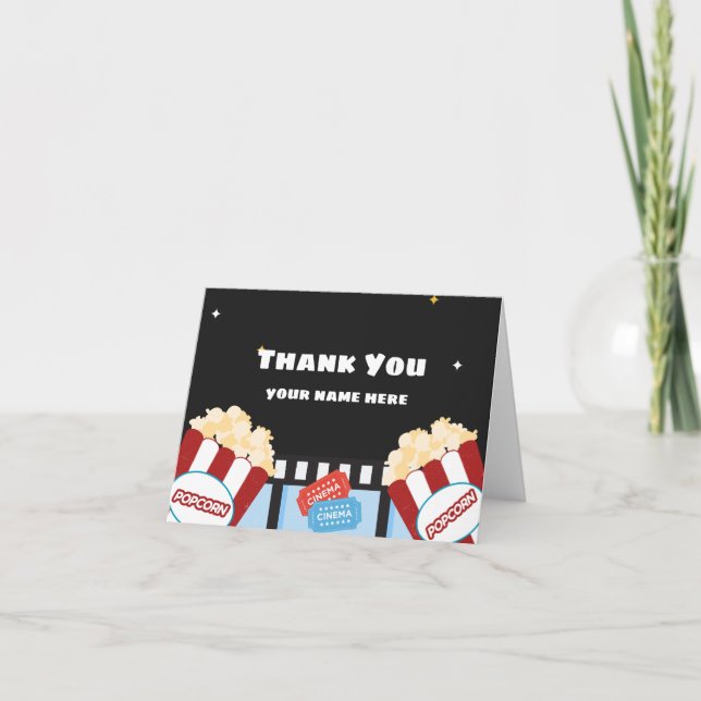 Movie Night Popcorn Cinema Backyard Party Thank You Card (Front)