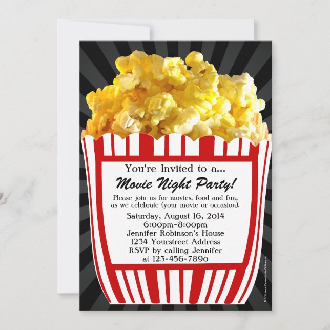 Movie Night Popcorn Custom Party Invitations (Front)