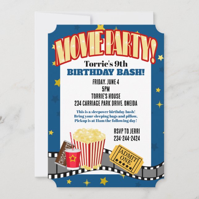 Movie Night Stars Birthday Party Invitation (Front)