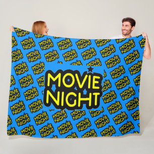 Movie Night Text on Blue Fleece Blanket