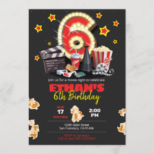 Movie night, Theatre - 6th Birthday Invitation