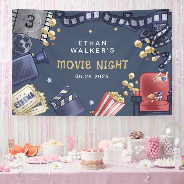 Movie Night Theatre Birthday Welcome  Banner (Party)