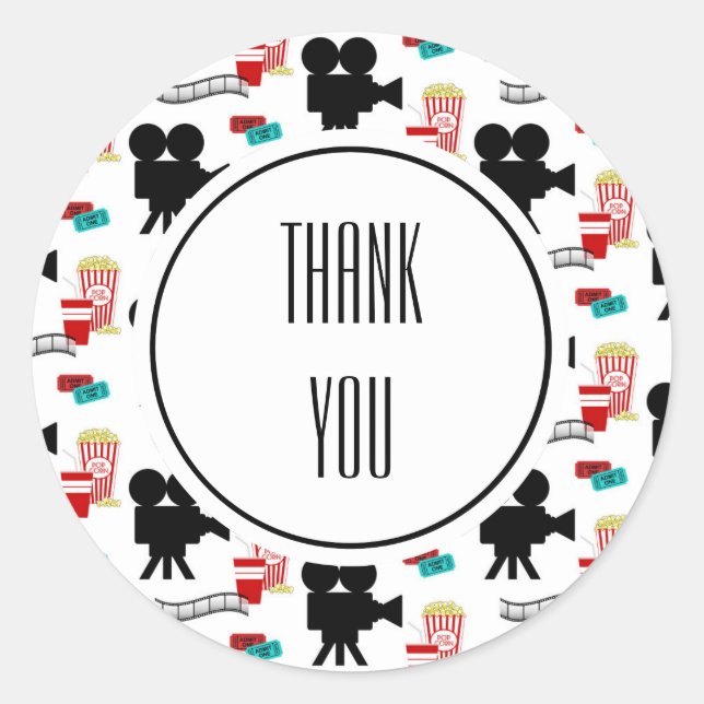 Movie Night Theme Camera Personalised Name Classic Round Sticker (Front)