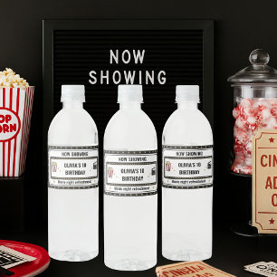 Movie Night W Now Showing Birthday Party Water Bottle Label