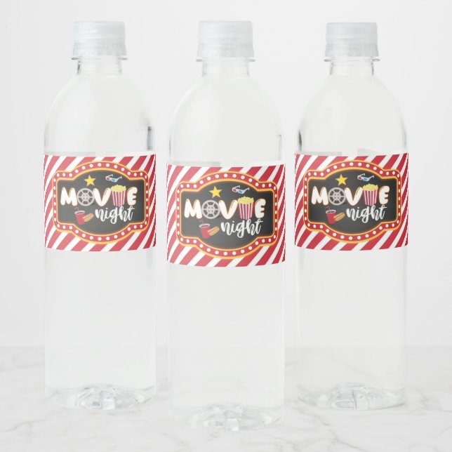 Movie Night Water Bottle Label (Bottles)