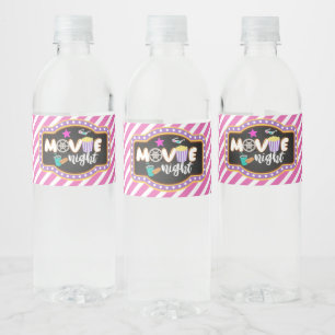 Movie Night Water Bottle Label - Girl