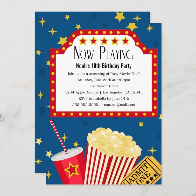 Movie Party | Birthday Party Invitation (Front/Back)