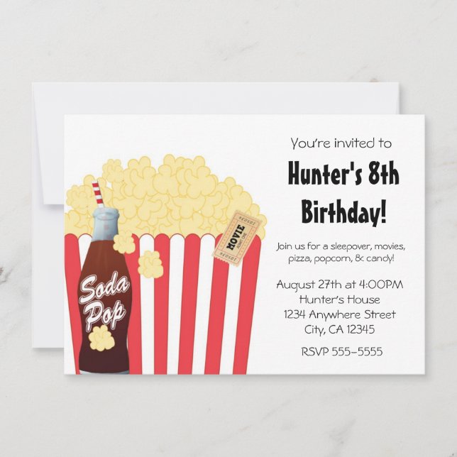 Movie Party Event Popcorn & Soda Pop Invitation (Front)