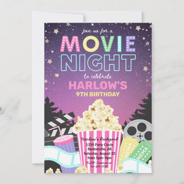 Movie Party Invitation | Movie Night Birthday (Front)