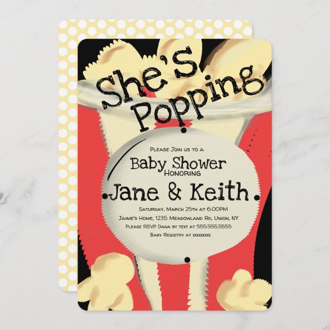 Movie Popcorn Party Red Hand Drawn Babyshower Invitation (Front/Back)