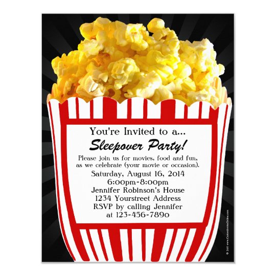 Movie Popcorn Sleepover Custom Party Invitations