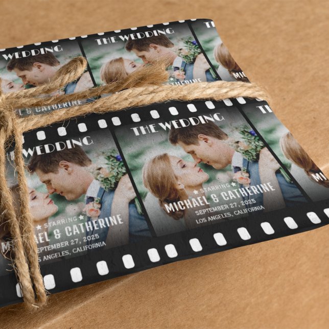 Movie Poster Film Reel Couple Photo Wedding Wrapping Paper (Creator Uploaded)